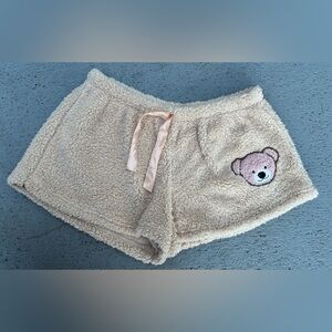 Cozy Cream Sherpa Shorts with Bear Patch